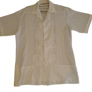 Alon Vel Mens Button Up Shirt White Size 38 100% Polyester Short Sleeve Pocket